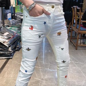 Jeans da uomo Comodi Jean Uomo Primavera Legging Slim Fit Moda Coreana Alta qualità Tendenza Modello colorato Ricamo Erkek Pantolon