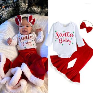 Kläder sätter Ceeniu 0-18m Baby Girls Christmas Outfits Född Santa Romper Velvet Fleared Pants My First Year Clothes