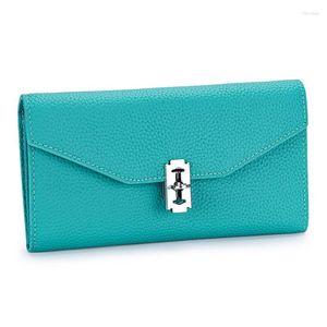 Plånböcker mode lång handväska äkta läder kvinnor plånbok kvinnlig koppling blixtlås telefonpocken korthållare vacker med låda