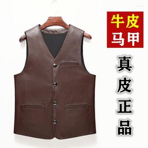 Gilet da uomo 2023 Gilet in pelle Primo strato Pelle bovina Autunno Scollo a V Moda Casual