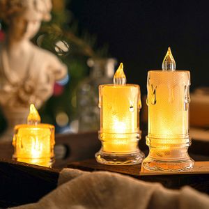 Ljus 1PC LED FLAMELESS med Clear Candlestick Realistic Battery Operated For Home Christmas Year Decorations 230907