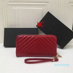 Kvinnor lyxdesigner plånbok ren svart läder stor kapacitet handväskor plånböcker multi kort slot noll plånbok mobil