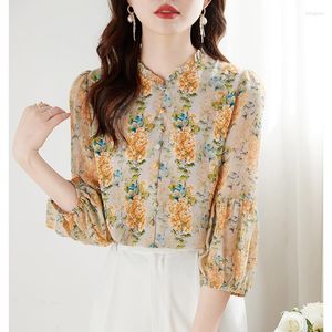 Women's Blouses Elegant Ladies Chiffon Shirts Fashion Floral Printing Women Chic Spring Autumn Causal Slim Mujer Blusas