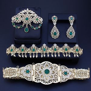 Bröllop smycken set sunspicems chic algeriet brud smycken set 18k guld färg caftan bälte brosch örhänge hår kedja marocko kvinnor bröllop bijoux gåva 230906