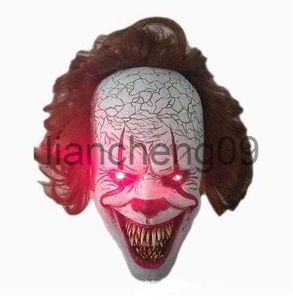 Máscaras de festa Horror Pennywise Stephen King Máscara Cosplay Assustador Cabelo Vermelho Palhaço Assassino Máscaras LED Capacete de Látex Halloween Carnaval Traje Prop X0907
