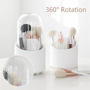 Storage Boxes Dust-proof Make Up Brush Holder 360° Rotating Desktop Brushes Organizer Makeup Lid Jar Pot Bathroom Organization Home