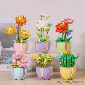 Block Succulents Plant Potted Building Block Set Lily Dandelion Rose Flower Bouquet Brick Education Toys for Girls Christmas Gift R230907