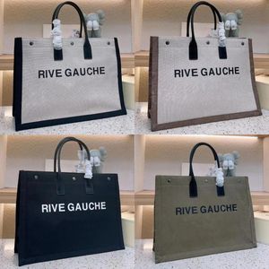 Tasarımcı Rive Gauche Alışveriş Çantası Kadın Çanta Tote Keten Deri Çanta Moda Büyük Plaj Çantaları Lüks Seyahat Omuz Cüzdan Çantalar