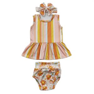 Conjuntos de roupas bebê meninas bonito listrado floral sem mangas topos bummies infantil crianças shorts casuais ternos lounge wear