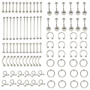 Labret Lip Piercing Jóias 96 Pcs Corpo Lote Aço Nariz Ferradura Língua Sobrancelha Tragus Umbigo Barriga Anel Barbell 14G 16G 230906