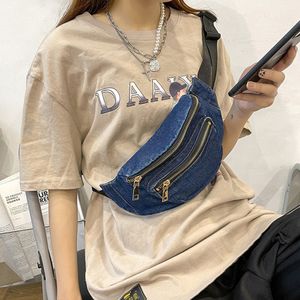 Midjeväskor Fashion Denim Crossbody Sling Bag Casual mångsidig Fanny Packs Kvinnlig personalisering Vintage Street Sports Chest 230906