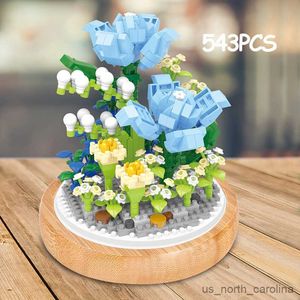 ブロック不滅の花の装飾品DIYローズリリーポットクラフトモデル組み立てられたビルディングブロックガールギフト子供の教育おもちゃR230907