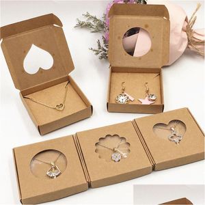 Jewelry Boxes 50Sets Kraft Paper Handmade Set Packing Displays Brown Necklace And Earring Gift 6X6X1Cm 6X6X1.5Cm Drop Delivery Display Dhcln