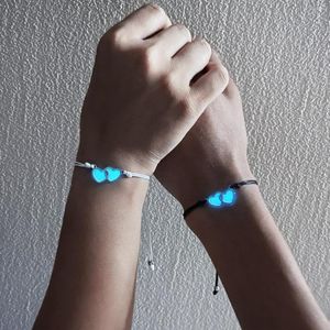 Charme pulseiras estilo coreano coração-a-coração luminosa pulseira de aço inoxidável linha de cera tecido par de casais para mulheres presentes de moda