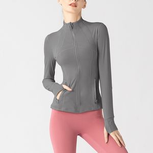 LL Kadın Yoga Ceket Uzun Kollu Set Sağlam arka fermuar fitness ceket plastik bel fitness seti kadın spor giyim