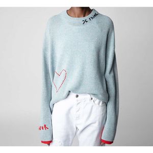 Zadig Voltaire Embroidery Cashmere Knitwearベイビーブルーハンドメイドフックセーター