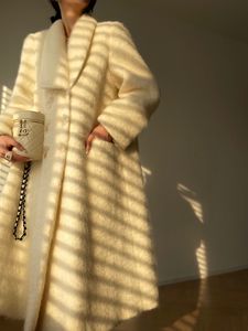 Женское полушерстяное пальто Lautaro, зимнее длинное винтажное белое толстое теплое пушистое шерстяное пальто, женское двубортное элегантное роскошное дизайнерское пальто 230906