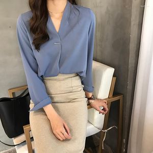 Kadın Bluzları 2023 Bahar Nazik Stili V Yastık Gömlek Uzun Kollu Üst Han Şifon Doğru Renk Altı