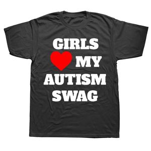 メンズTシャツノベルティガールズハート私の自閉症スワッグTシャツ