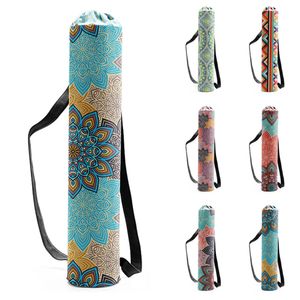 Yogamattor Kvinnor Män Portable Mat Bag Sports Fitness Printed Canvas Drawstring Outdoor Pilates Fashion 230907