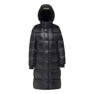 Damen Gänsedaunen-Parka-Jacke, Winter-Langmantel, schwarze Jacken mit Kapuze, warm verdickend