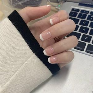 Unhas falsas 24 pçs/set curto francês moda nude rosa ol estilo removível artificial acessório arte capa completa dicas falsas