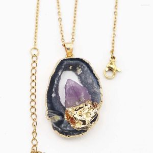 Pendant Necklaces Natural Stone Agate Druzy Amethyst Necklace For Women Irregular Onyx Quartz Crystal Fashion Glamour DIY Jewelry