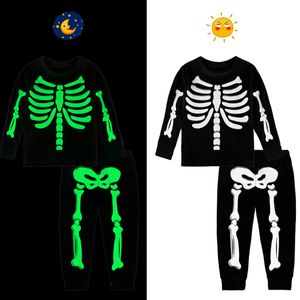 Specjalne okazje Kids Halloween kostium chłopiec szkielet szkieletowy w ciemnych dziewczynach jednorożec Costium karnawał zabawne ubrania cosplay imprezowe zestawy odzieży 230906