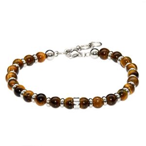 Strand Moda Gioielli da uomo Occhi di tigre naturali Perline rotonde da 6 mm con bracciale regolabile con distanziatore in acciaio inossidabile per donna