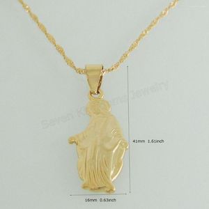 Pendant Necklaces FoRomance YELLOW GOLD PLATED 18INCH WATER WAVE NECKLACE VIRGIN MARY IMAGE RELIGIOUS PLAIN SURFACE GOD