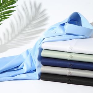 Men's Dress Shirts 2023 Elastic Silk Shirt Long Sleeve Non-Ironing Solid Color Breathable Casual Slim Fit Business