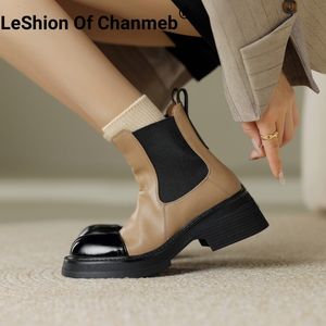 Chanmeb Kadınları Leshion Kadın Orijinal Deri İngiliz Retro Chelsea Marka Karışık Renkler Toe Platform Ayakkabıları Sonbahar 39 230907