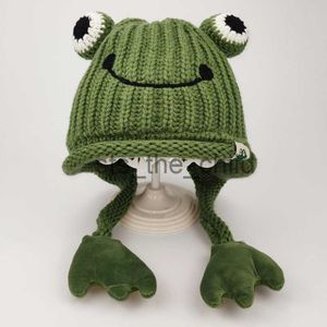 Beanie/Skull Caps Parent-child Cute Frog Hat Autumn and Winter Warm Knitted Wool Hat Bonnets for Women and Men Cartoon Fisherman Caps x0907