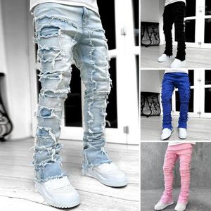 Jeans da uomo Toppa invecchiata alla moda per patchwork elegante, comodi pantaloni lunghi alla moda da indossare ogni giorno