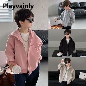 Hoodies Sweatshirts Spring Autumn Kid Boy Coat Solid Letter Embroidery Long Sleeve Zipper Hooded Outwear Fashion Children Clothes E3016 230906