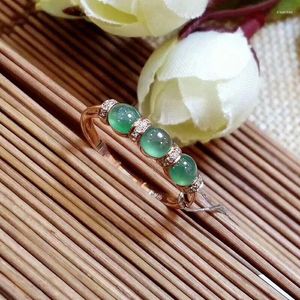 Cluster Rings Lanzyo 18K Rose Gold Natural Jade Jewelry for Woman Gift Fine Wedding Bands Wholsale J3.53.501FC