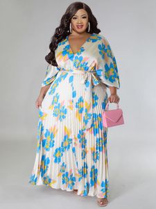 Sukienki plus size gaun pakaian manis kasual musim panas untuk wanita gaun pesta c kerah v motyw bunga vestidos ukuran besar panjang selantai renda 230907