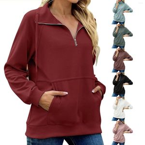 Gym Clothing Women's Zipper Sweatshirt Casual Long Sleeve Lapel Drawstring Loose Quarter Pullover Ladies Hoodies Jackets