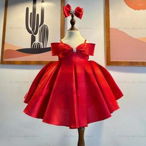 Flickaklänningar röd prinsessa handgjorda festklänningar för baby flickor tutu gåva jul 2023 firande tygdop