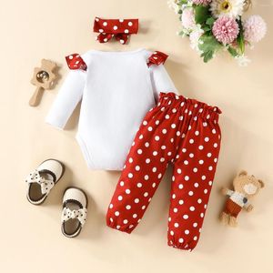 Kleidung Sets 3PCS Polka Dot Kleidung Für Kinder Säuglings Mädchen Langarm Cartoon Strampler Body Drucke Hosen Stirnbänder Outfits baby