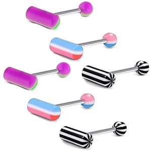 Labret Lip Piercing Jóias atacado Pílula Língua Anel Barbell 14G Anéis de Aço com MixColor Uv Shaped Piercings B 230906