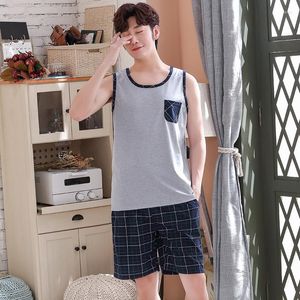 Męska odzież sutowa duże podwórka L-4xl kamizelki Krótkie spodnie Pejamy Zestawy do męskiej bawełnianej kreskówki nocne PaJamas Mężczyźni Summer 2pcs/set