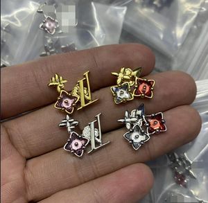 Micro Inlays Crystal Flower Lady Charm Letter Fashion Design Earring Lucky Gold Party Gift Jewelry for Women Gifts HLVE8 --3