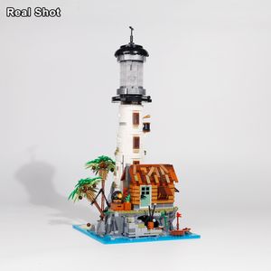 Aircraft Modle 2340pcs Creative Fishing Village Lighthouse Building Blocks 21335 Sea Tower LED Light Bricks Toys Gifs For Children Barn 230907