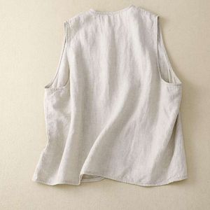 Art Linen Primary Color Vest Spring And Summer Thin Loose Pure Sleeveless Short For Women