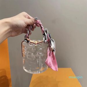 2023-Luxury Transparent Box Printed Handbag Woven Scarves Shoulder Strap Fashion Design Women Wallet Coin Purse