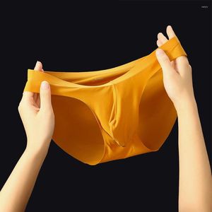 Underpants Big Convex Bulge Enhancing Pouch Underwear Sexy Men Cool Briefs Summer Thin Ice Silk Breathable Panties Solid Low Rise Lingerie