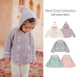 Pullover Children S Knitwear Cardigan Sweaters för 2023 Autumn Winter Child Girls Warm Flower Printed Ytterkläder Jackor Coat Clothing 230906