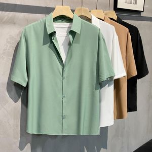 Men's Casual Shirts Retro Style Silk Drape No Green White Shirt For Men Women Short Sleeved Ropa Clothing