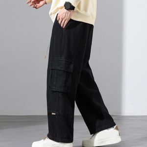 Pantaloni da uomo con cinture decorative Pantaloni streetwear a gamba larga multitasche traspiranti per uno stile elegante